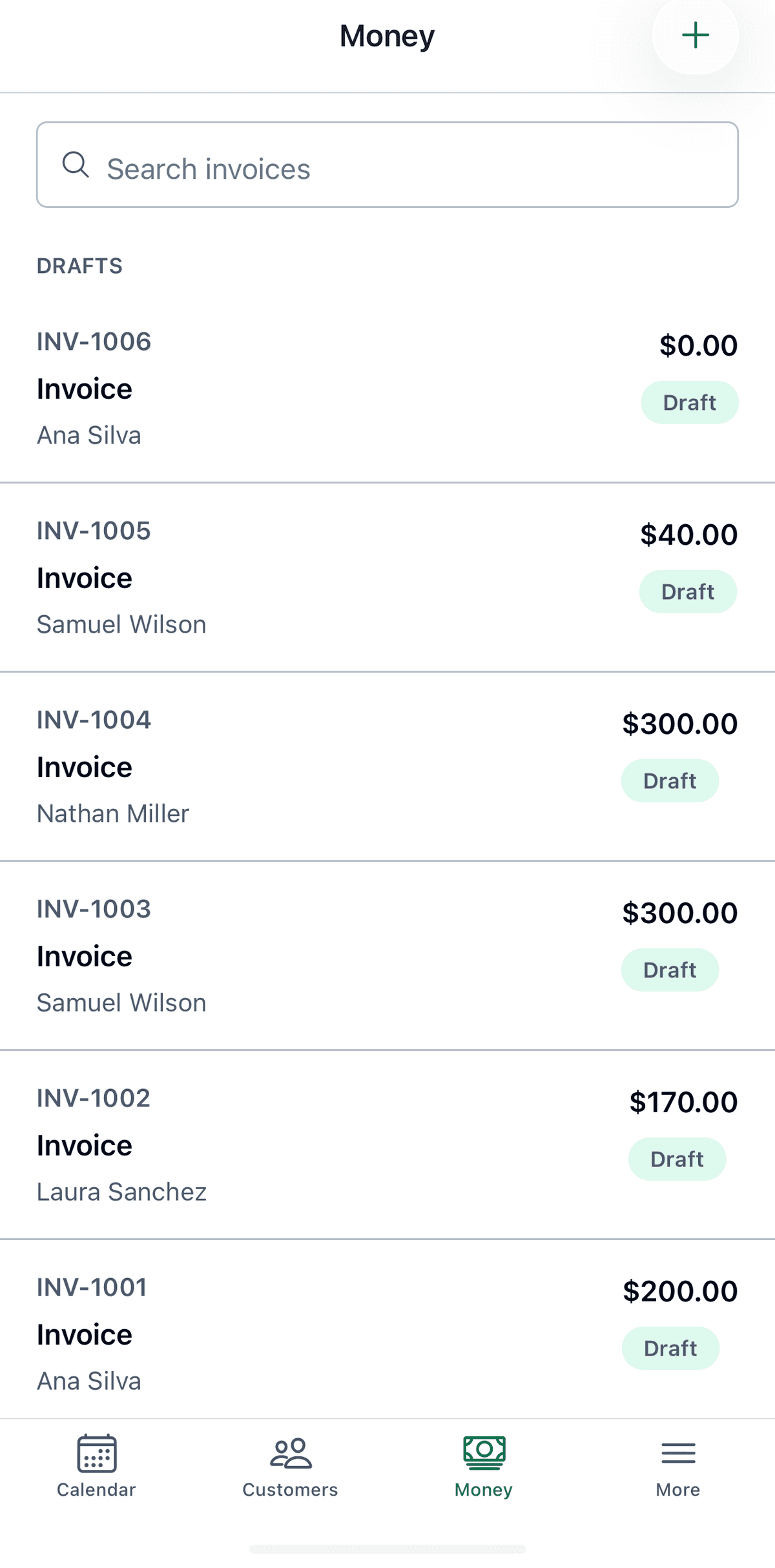 Mozin invoices screen